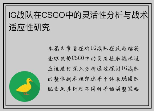 IG战队在CSGO中的灵活性分析与战术适应性研究